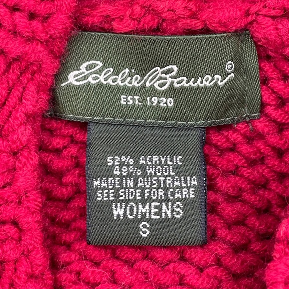Vtg Eddie Bauer Women's Red Cable Knit Wool Blend Hooded Full Zip Sweater Size S - Picture 4 of 6
